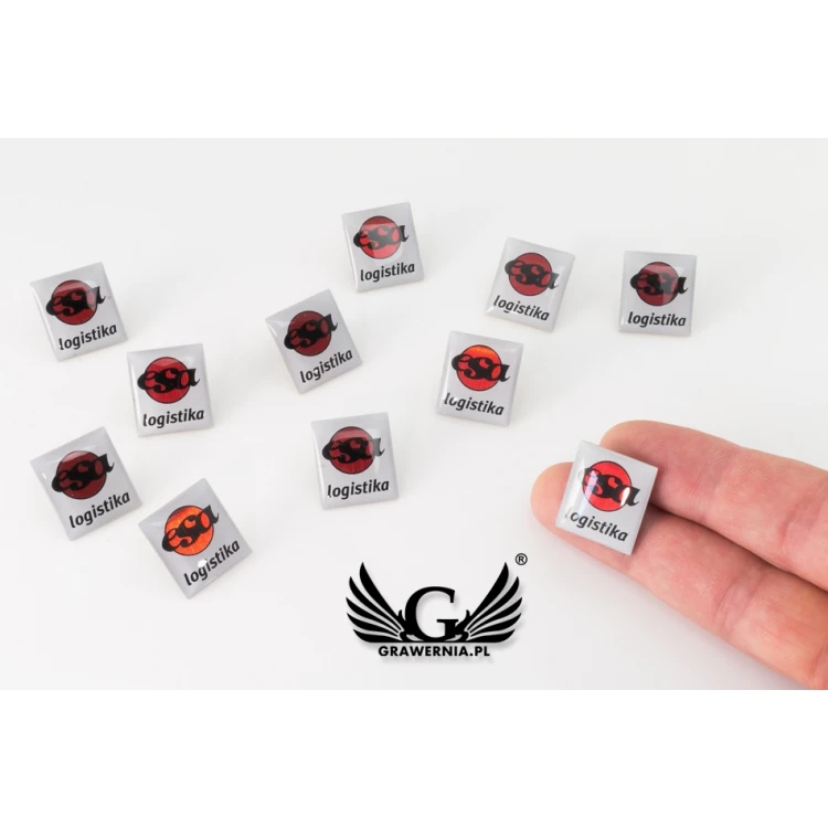 Pinsy z mosiądzu srebrzonego - wypukłe 3D doming - dowolne logo - PWD003