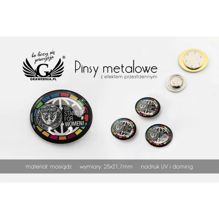 Pinsy z mosiądzu magnetyczne - wypukłe 3D doming - dowolne logo - PWD002 