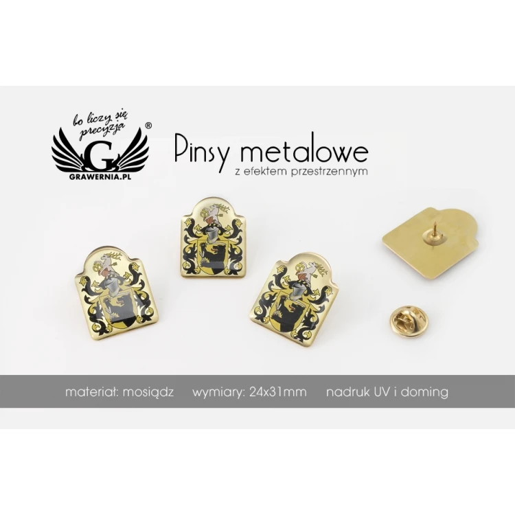 Pinsy z mosiądzu - wypukłe 3D doming - dowolne logo - PWD005