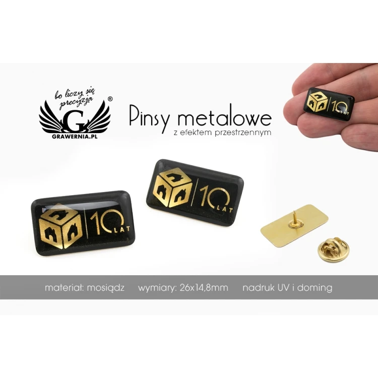 Pinsy z mosiądzu - wypukłe 3D doming - dowolne logo - PWD006