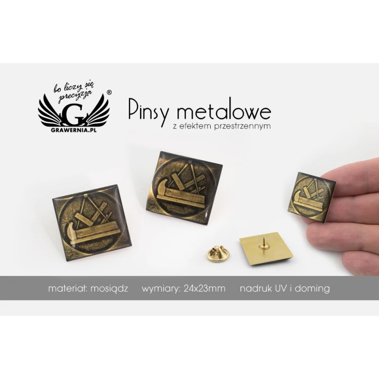 Pinsy z mosiądzu - wypukłe 3D doming - dowolne logo - PWD007
