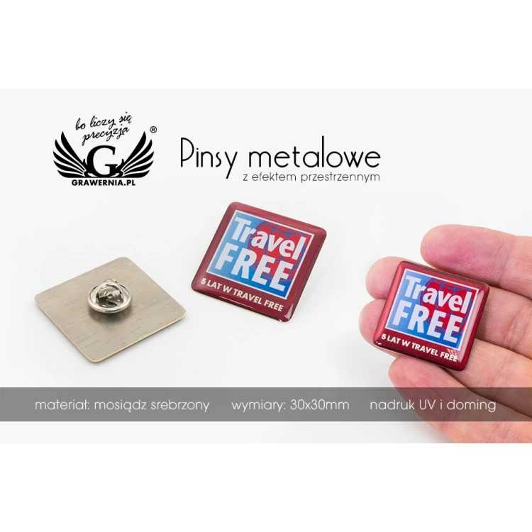 Pinsy z mosiądzu - wypukłe 3D doming - dowolne logo - PWD008