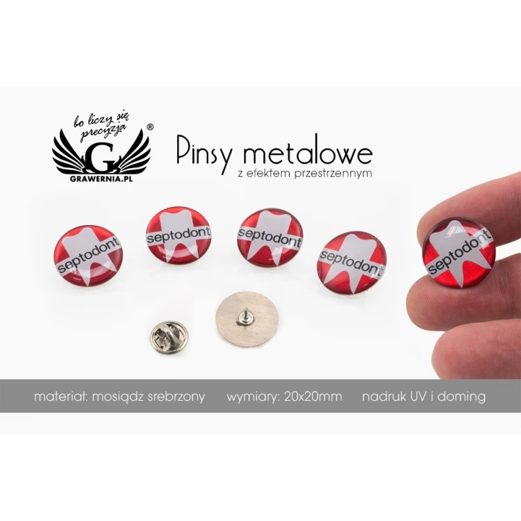 Pinsy z mosiądzu - wypukłe 3D doming - dowolne logo - PWD009