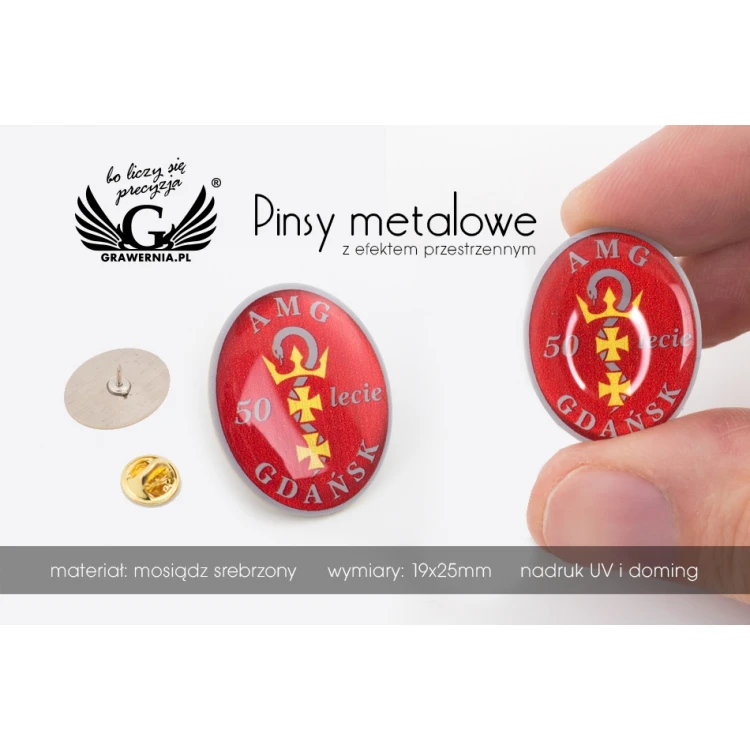Pinsy z mosiądzu - wypukłe 3D doming - dowolne logo - PWD012