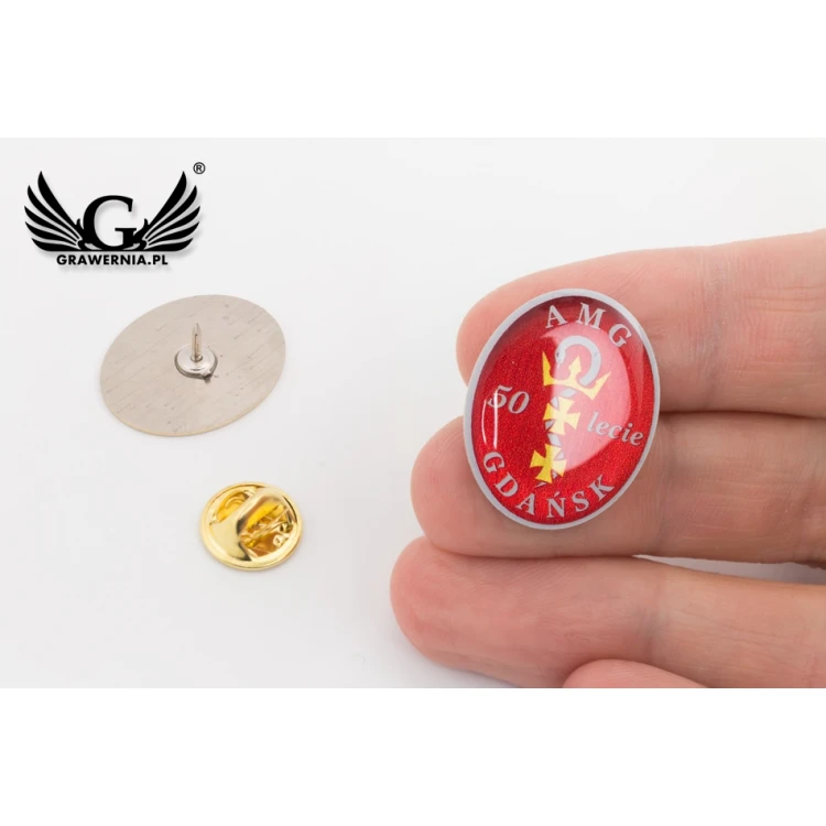 Pinsy z mosiądzu - wypukłe 3D doming - dowolne logo - PWD012