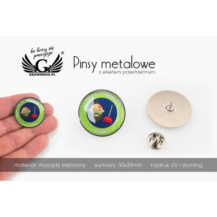 Pinsy z mosiądzu - wypukłe 3D doming - dowolne logo - PWD014