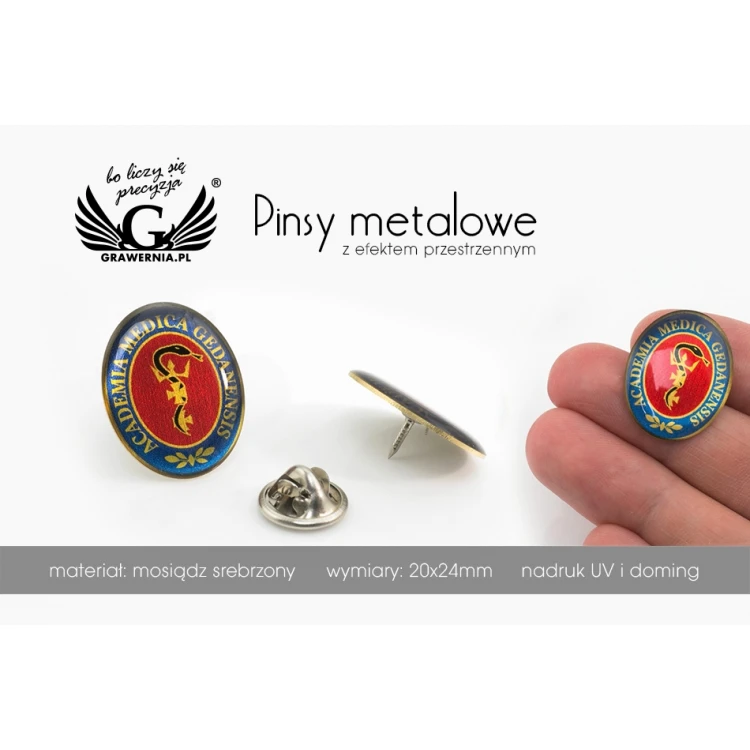 Pinsy z mosiądzu - wypukłe 3D doming - dowolne logo - PWD015
