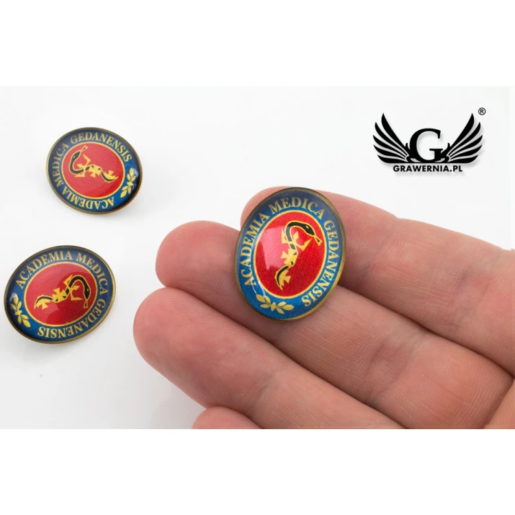 Pinsy z mosiądzu - wypukłe 3D doming - dowolne logo - PWD015