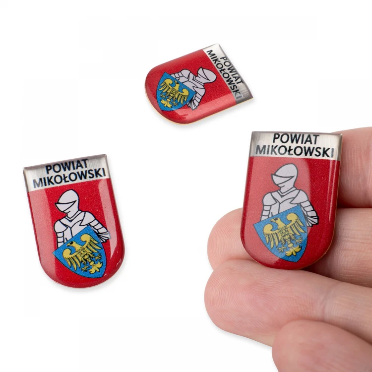 Pinsy z mosiądzu z dowolnym herbem miasta - wypukłe 3D doming - dowolne logo - PWD029
