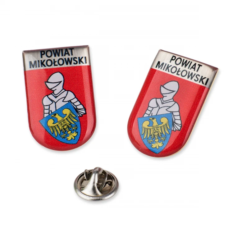 Pinsy z mosiądzu z dowolnym herbem miasta - wypukłe 3D doming - dowolne logo - PWD029