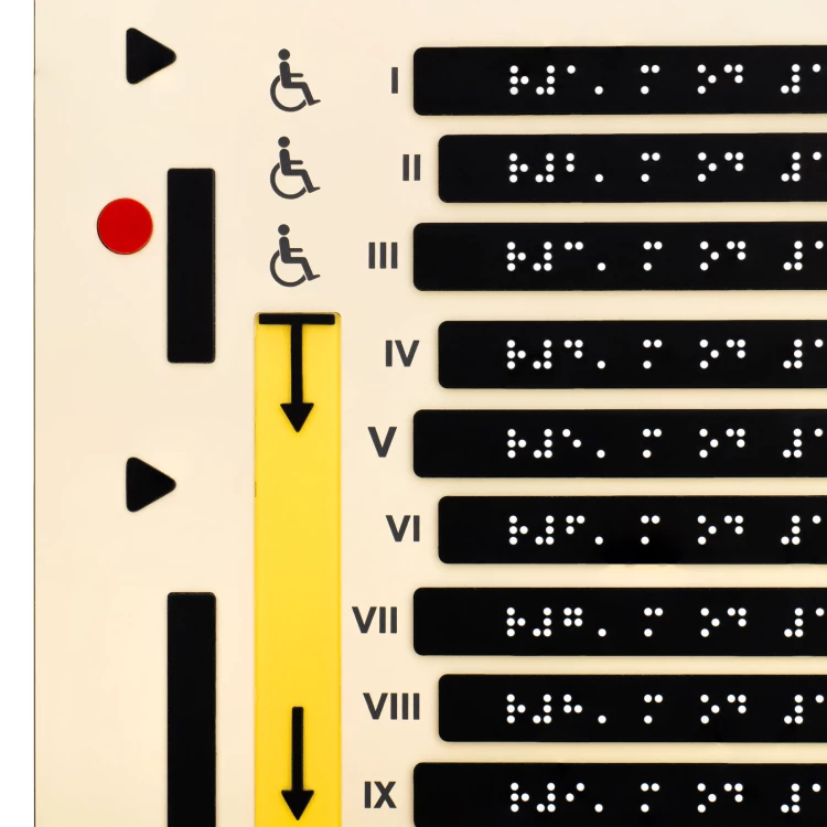 Plan tyflograficzny z pismem Braille'a sali kinowej, teatralnej, widowiskowej - tworzywo ADA, laminat i akryl - wym. 550x445mm - TAB585