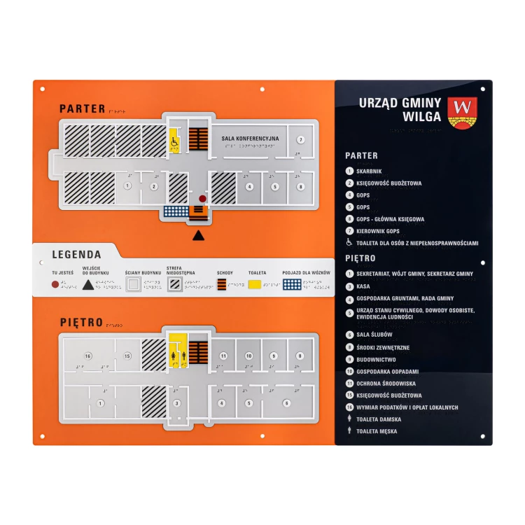 Plan tyflograficzny z pismem Braille'a - PVC twarde, 3D doming, laminat i akryl - wym. 1000x800mm - TAB639