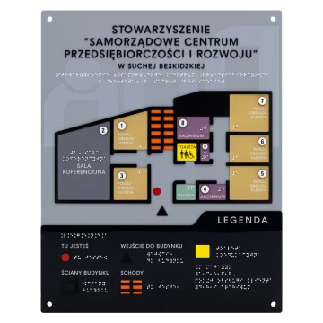Plan tyflograficzny z pismem Braille'a - tworzywo ADA, 3D doming, laminat i akryl - wym. 480x380 mm  - TAB665