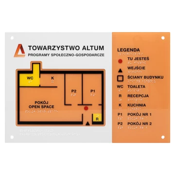 Plan tyflograficzny z pismem Braille'a - PVC twarde, tworzywo ADA i akryl - wym. 475x320 mm  - TAB666