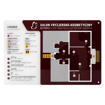 Plan tyflograficzny z pismem Braille'a - tworzywo ADA, 3D doming, laminat i akryl - wym. 530x350 mm - TAB696