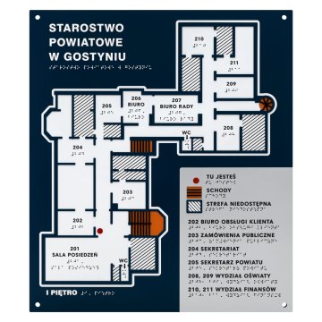 Plan tyflograficzny z pismem Braille'a - PVC twarde, tworzywo ADA, laminat i akryl - wym. 450x520 mm - TAB677