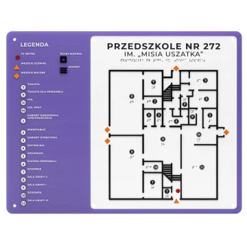 Plan tyflograficzny z pismem Braille'a - tworzywo ADA, 3D doming, laminat i akryl - wym. 690x450 mm - TAB680