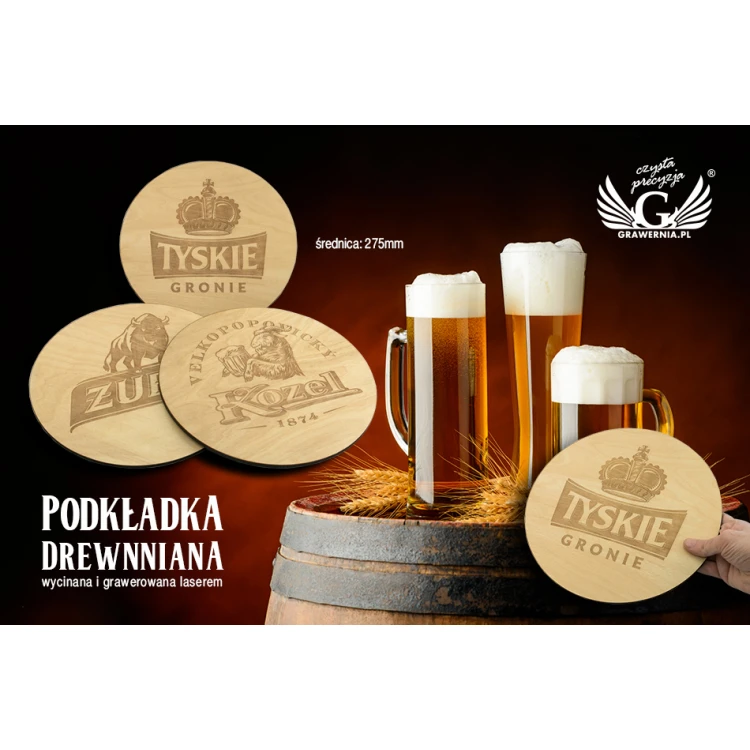 Podkładka drewniana wycinana i grawerowana laserem - średnica: 275mm