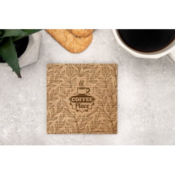 Podkładki pod kubki 2 szt. z litego drewna dębowego - grawer logotypu - wym. 100x100mm - PDK017