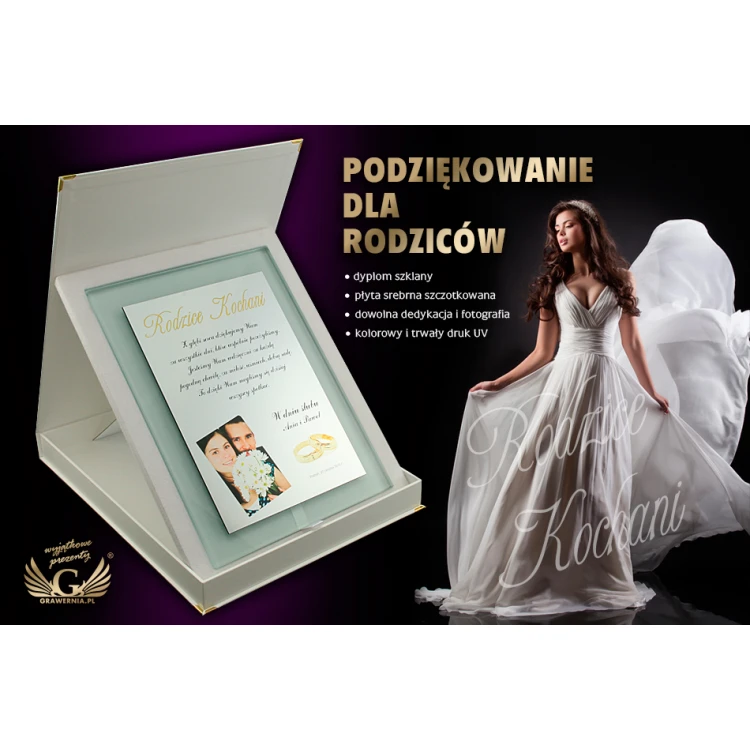 Podziękowanie dla rodziców - dyplom szklany - kolorowy druk UV - DUV016