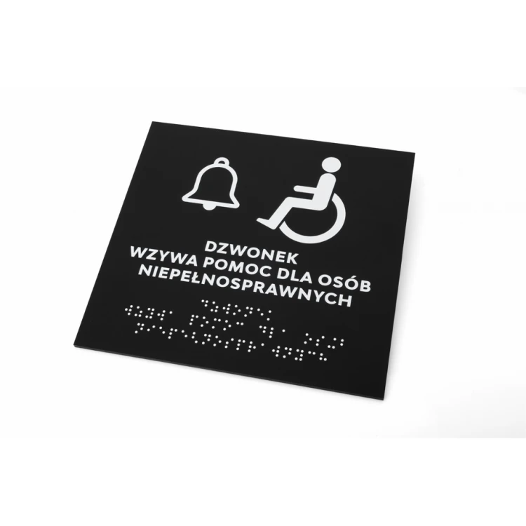 Pomoc niepełnosprawnym - tabliczka z pismem Braille'a - akryl czarny mat - wym. 180x170mm - DARK - TAB425