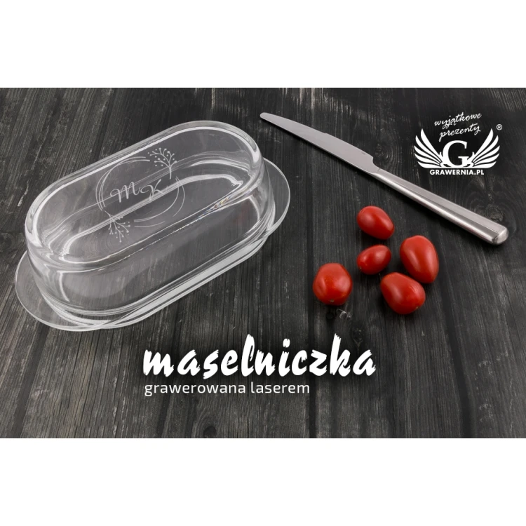 Prezent dla pary młodej - maselniczka z dowolnym grawerem - KCH006