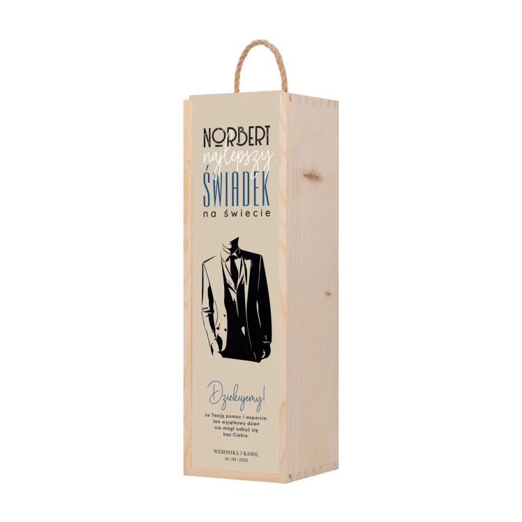 Prezent dla świadka - drewniana skrzynka na alkohol z imieniem - wym. 110x360mm - SK100