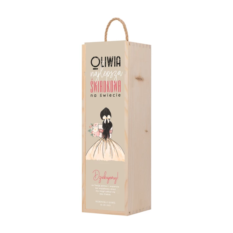 Prezent dla świadkowej - drewniana skrzynka na alkohol z imieniem - wym. 110x360mm - SK099