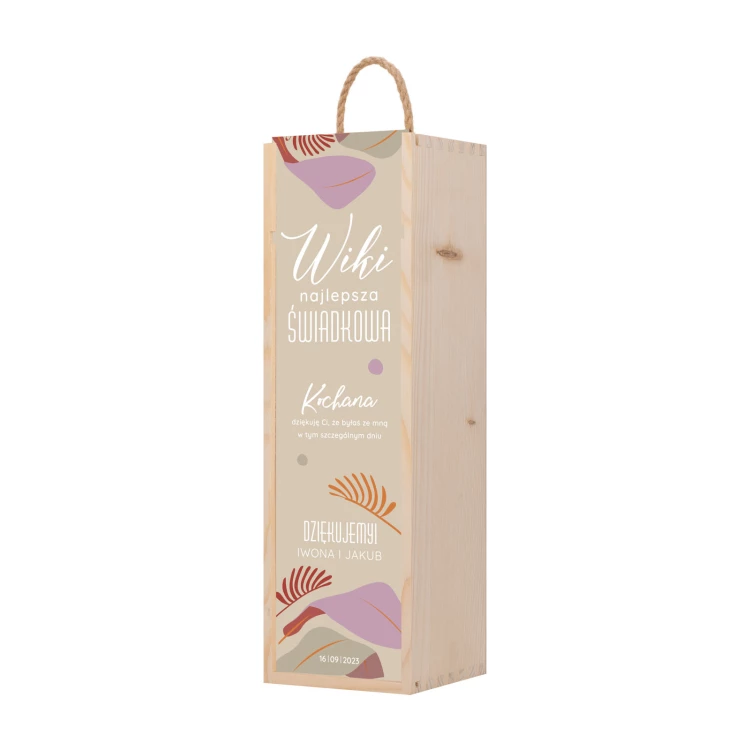 Prezent dla świadkowej - drewniana skrzynka na alkohol z imieniem - wym. 110x360mm - SK102