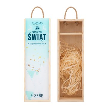 Prezent świąteczny z Twoim logo - drewniana skrzynka na alkohol z szybką z plexi - wym. 110x360mm - SK094