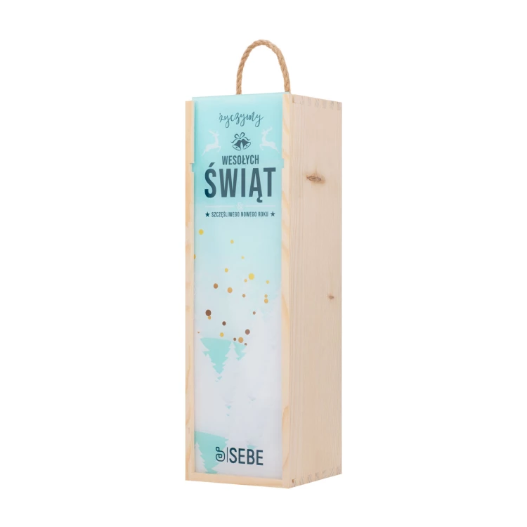 Prezent świąteczny z Twoim logo - drewniana skrzynka na alkohol z szybką z plexi - wym. 110x360mm - SK094
