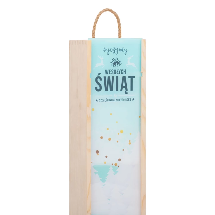 Prezent świąteczny z Twoim logo - drewniana skrzynka na alkohol z szybką z plexi - wym. 110x360mm - SK094