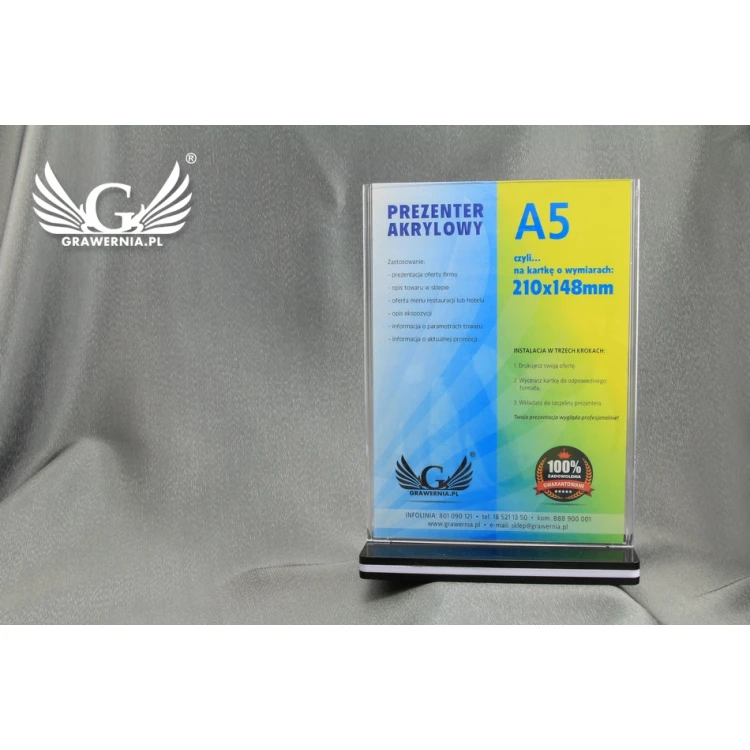 Prezenter akrylowy na kartkę A5 PION (210x148mm) - model PR012