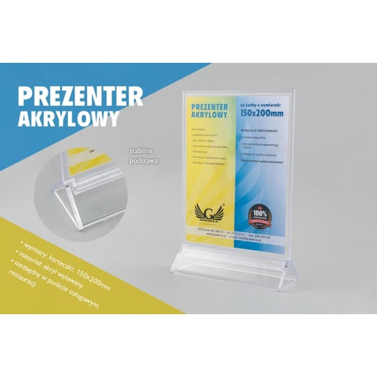 Stojak, ekspozytor plastikowy na kartkę o wym. 150x200mm - model PR016