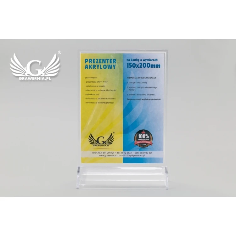 Stojak, ekspozytor plastikowy na kartkę o wym. 150x200mm - model PR016