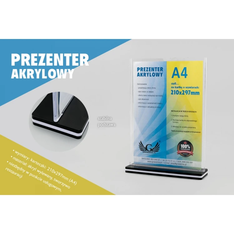 Stojak, ekspozytor plastikowy na kartkę o wym. 210x297mm (A4) - model PR019