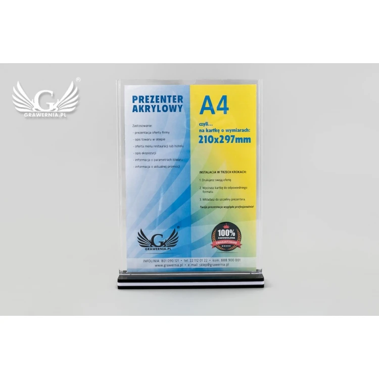 Stojak, ekspozytor plastikowy na kartkę o wym. 210x297mm (A4) - model PR019