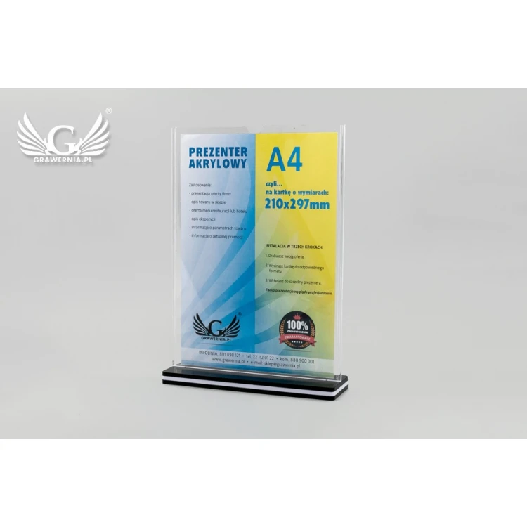 Stojak, ekspozytor plastikowy na kartkę o wym. 210x297mm (A4) - model PR019