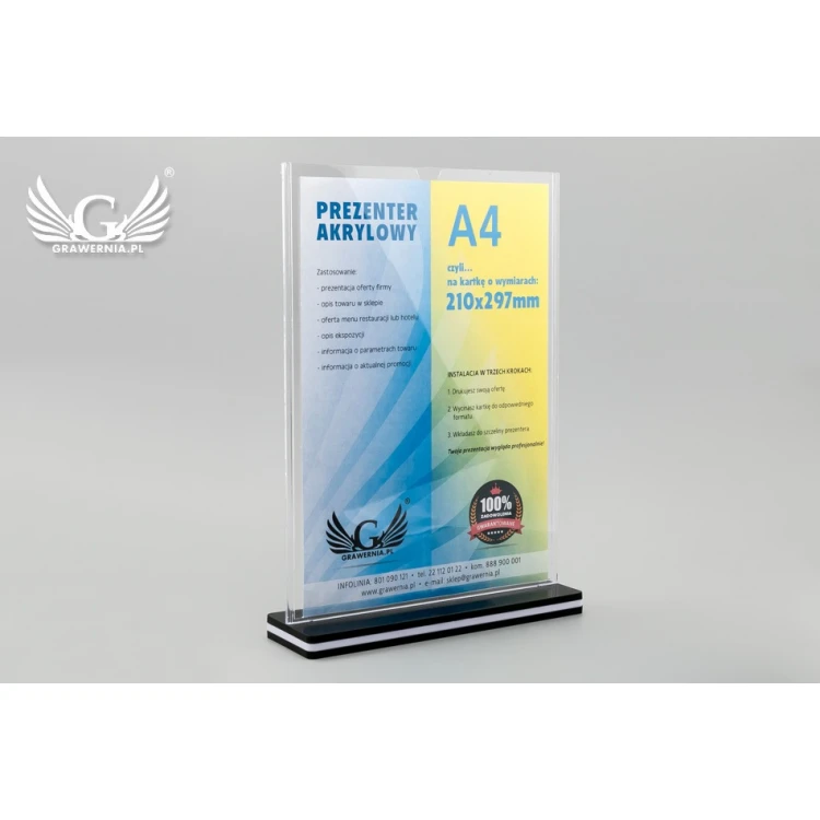 Stojak, ekspozytor plastikowy na kartkę o wym. 210x297mm (A4) - model PR019