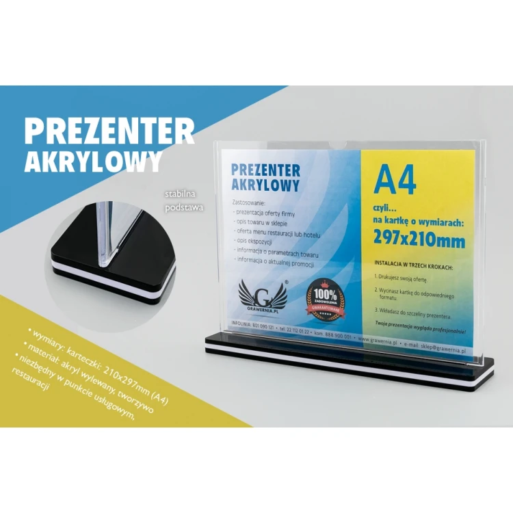 Stojak, ekspozytor plastikowy na kartkę o wym. 297x210mm (A4) - model PR020