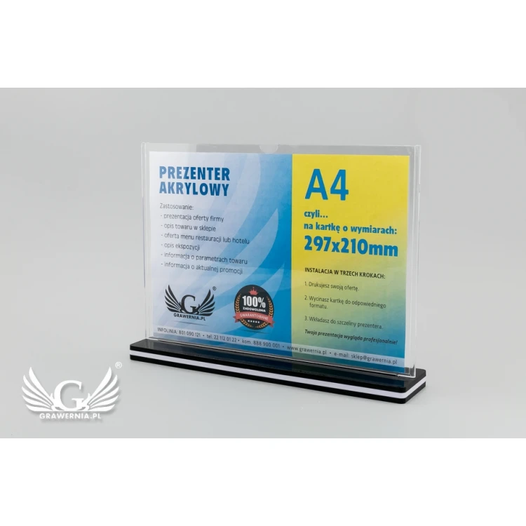 Stojak, ekspozytor plastikowy na kartkę o wym. 297x210mm (A4) - model PR020