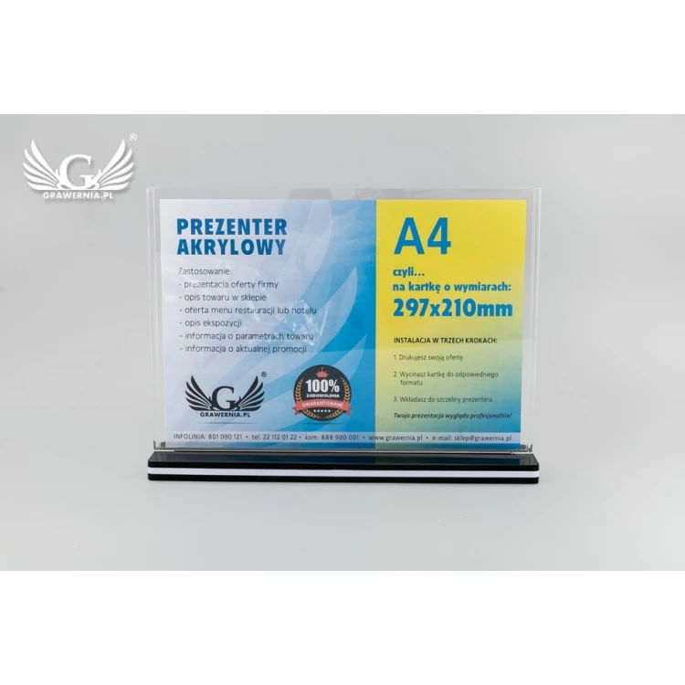 Stojak, ekspozytor plastikowy na kartkę o wym. 297x210mm (A4) - model PR020