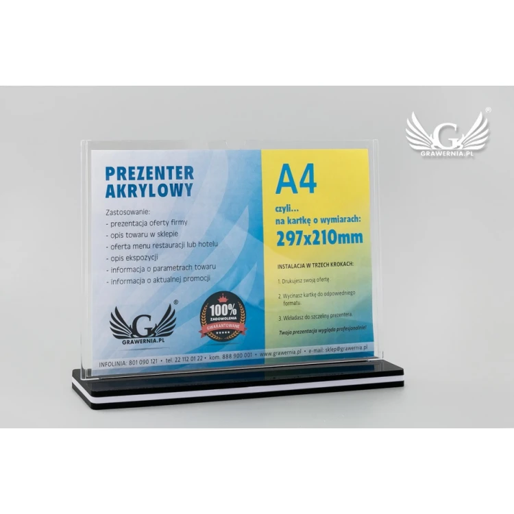 Stojak, ekspozytor plastikowy na kartkę o wym. 297x210mm (A4) - model PR020