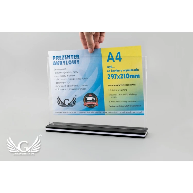 Stojak, ekspozytor plastikowy na kartkę o wym. 297x210mm (A4) - model PR020