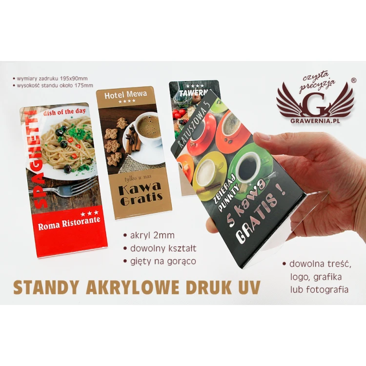Prezenter akrylowy - wymiary 195x90x2mm - stand druk cyfrowy UV - model STUV001