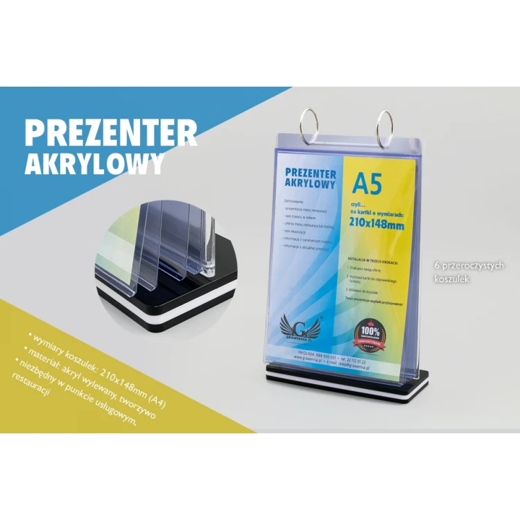 Stojak, ekspozytor z obrotowymi koszulkami - wym. 148x210mm (A5) - model PR022