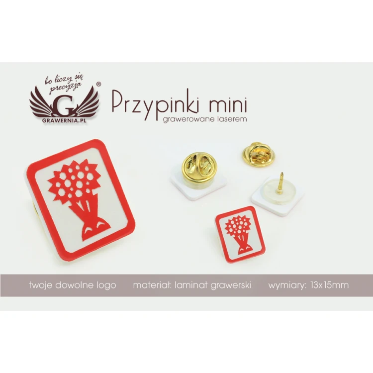 Przypinki/Pinsy mini z Twoim logo - grawer laserem - PS008