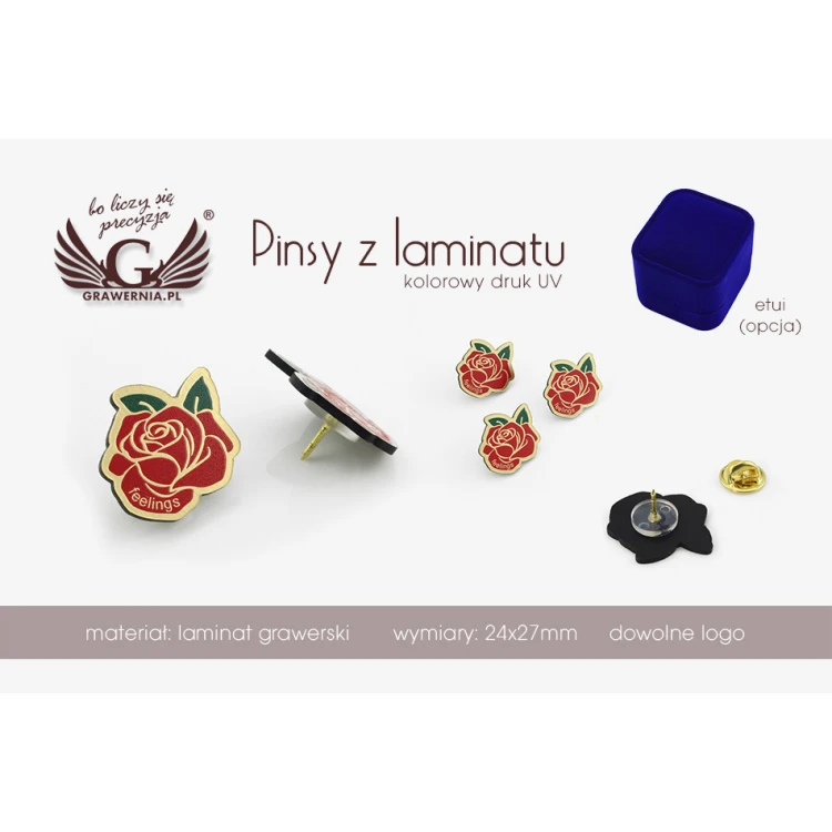Przypinki/Pinsy mini z Twoim logo - wym: 24x27mm -  kolorowy druk UV - PS024