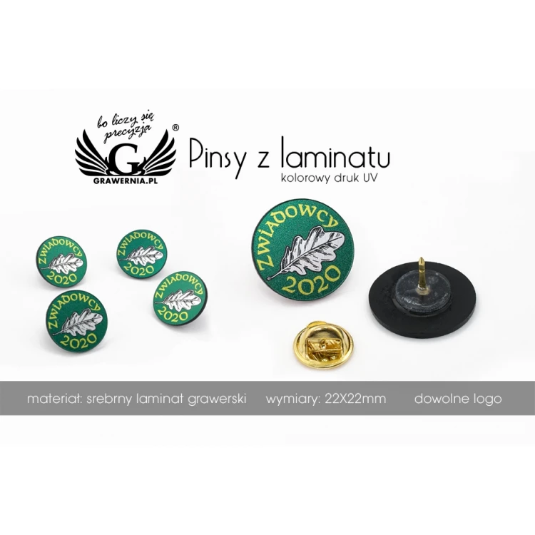Przypinki/Pinsy mini z Twoim logo - wym: 22x22mm -  kolorowy druk UV - PS040