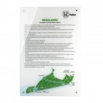 Regulamin - szyld z pleksi transparentnej gr. 5mm z nadrukiem UV - SZ180 - wym. 500x900mm 